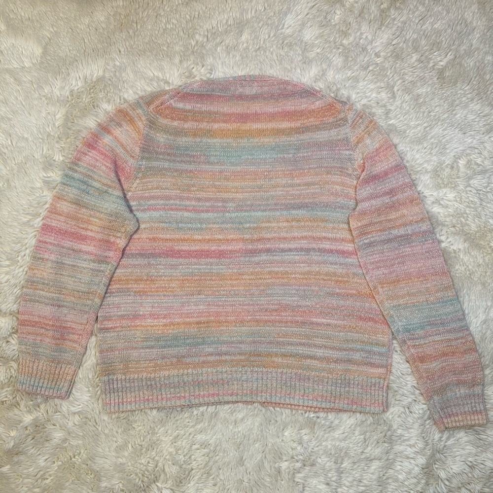J. Crew Pastel Multicolor Rainbow V-Neck Cotton Button Front Cardigan - Picture 5 of 10